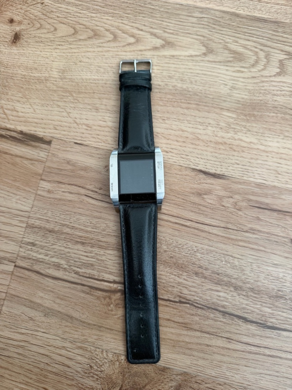 Diesel Black Leather Strap Digitalwatch with Silver Case